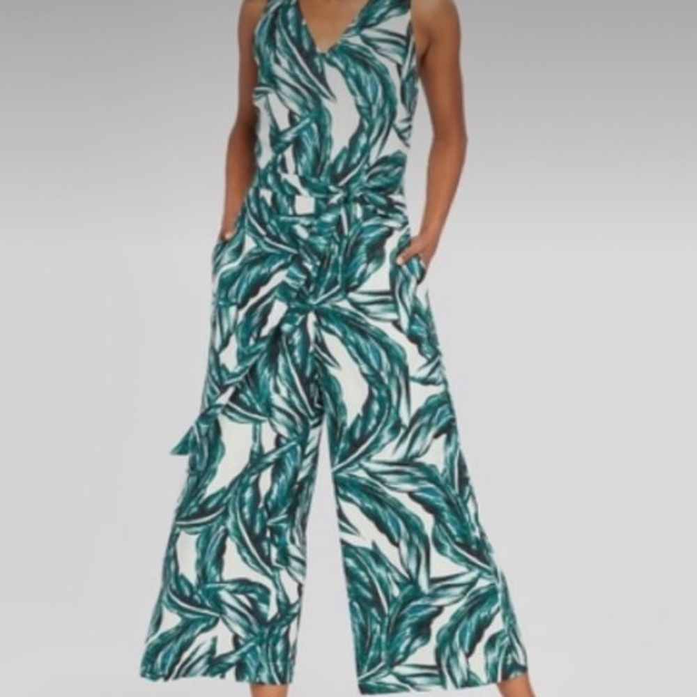 Who What Wear tropical linen jumpsuit with tie back